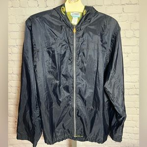 Jockey Activewear Windbreaker Jacket with Hood. Size Large. Black & Lime Green.